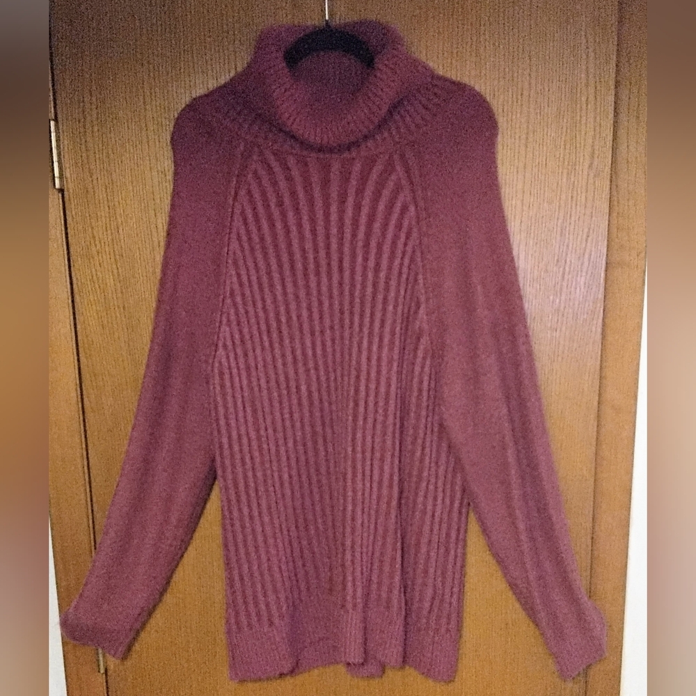Free People Burgundy Ribbed Turtleneck Sweater